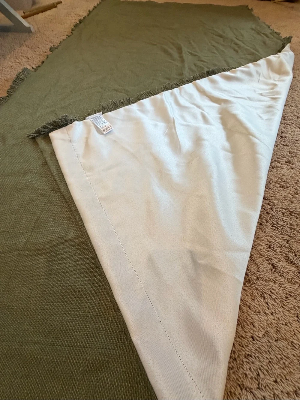New Anthropologie luxe linen blend blackout curtains Holly green fringe 96 x 50